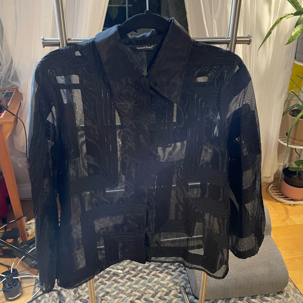 Samuel Dong NEW Black Sheer Embroidered Top